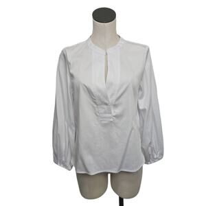 NWT Madewell‎ White V-Neck Long-Sleeve Top Size Medium Stretch Cotton NS437